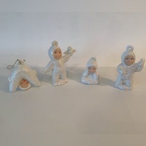 Vintage Ceramic Snow Babies Glittery Ornaments/Figurines - Set Of 4